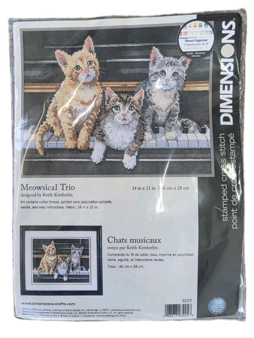 Dimensions Meowical Trio Stamped Cross Stitch 14 X 11 NEW Cats Kittens Vintage